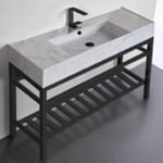 Scarabeo 5125-F-CON2-BLK Modern Marble Design Ceramic Console Sink and Matte Black Base